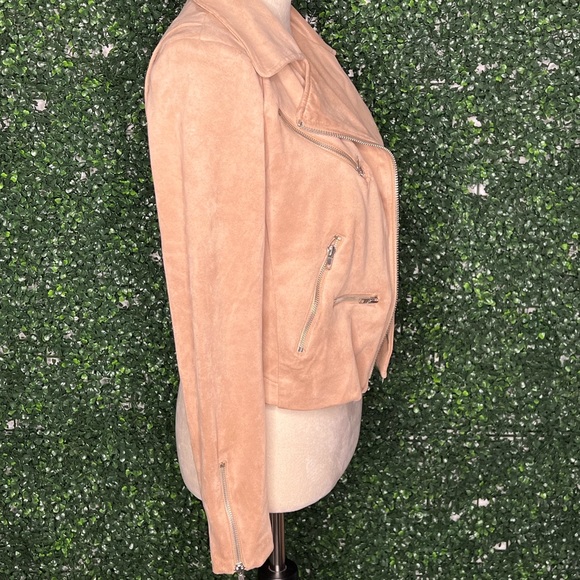 Olivaceous Faux Suede With Love Zip up Moto Jacket in Camel Tan Brown Size S - Picture 4 of 6